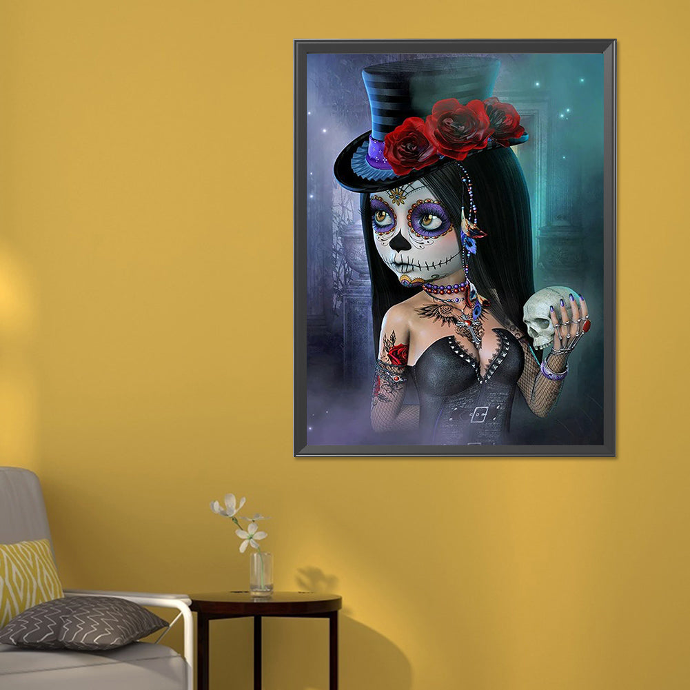 Halloween Skull Girl - Full Round Drill Diamond Painting 50*60CM