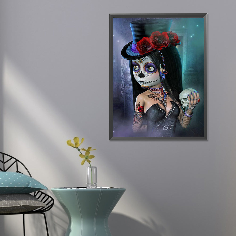 Halloween Skull Girl - Full Round Drill Diamond Painting 50*60CM