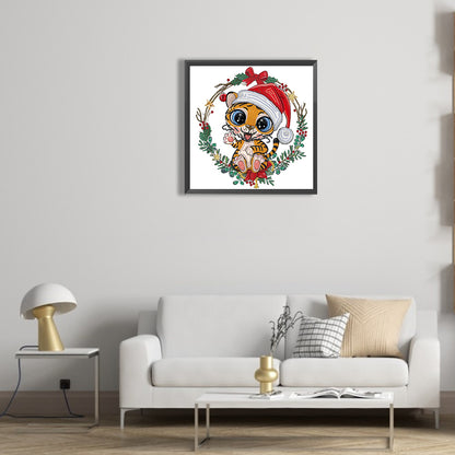 Little Tiger Wearing Santa Hat - Special Shaped Drill Diamond Painting 30*30CM