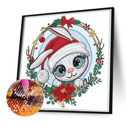 Little Bunny Wearing Santa Hat - Special Shaped Drill Diamond Painting 30*30CM