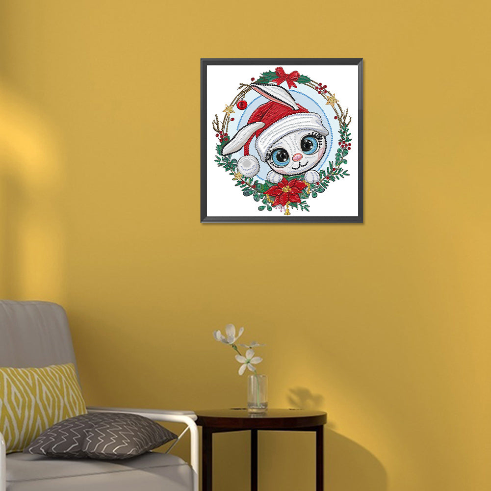 Little Bunny Wearing Santa Hat - Special Shaped Drill Diamond Painting 30*30CM