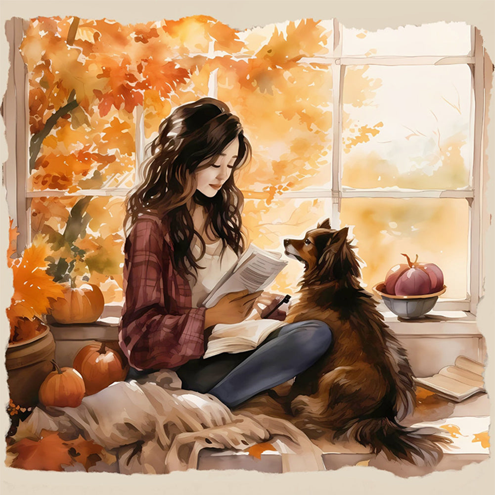 Girl And Puppy - 11CT Stamped Cross Stitch 50*50CM