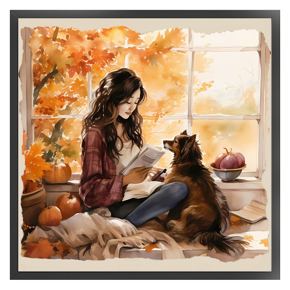 Girl And Puppy - 11CT Stamped Cross Stitch 50*50CM