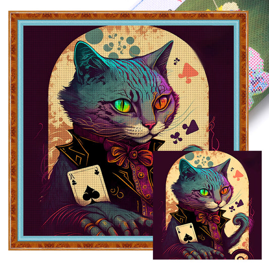 Poker Cat - 11CT Stamped Cross Stitch 50*50CM