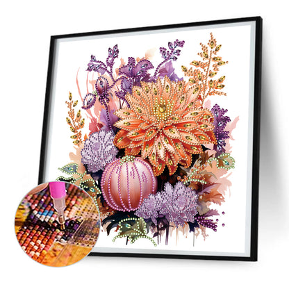 Autumn Pumpkin Sunflowers - Special Shaped Drill Diamond Painting 30*30CM