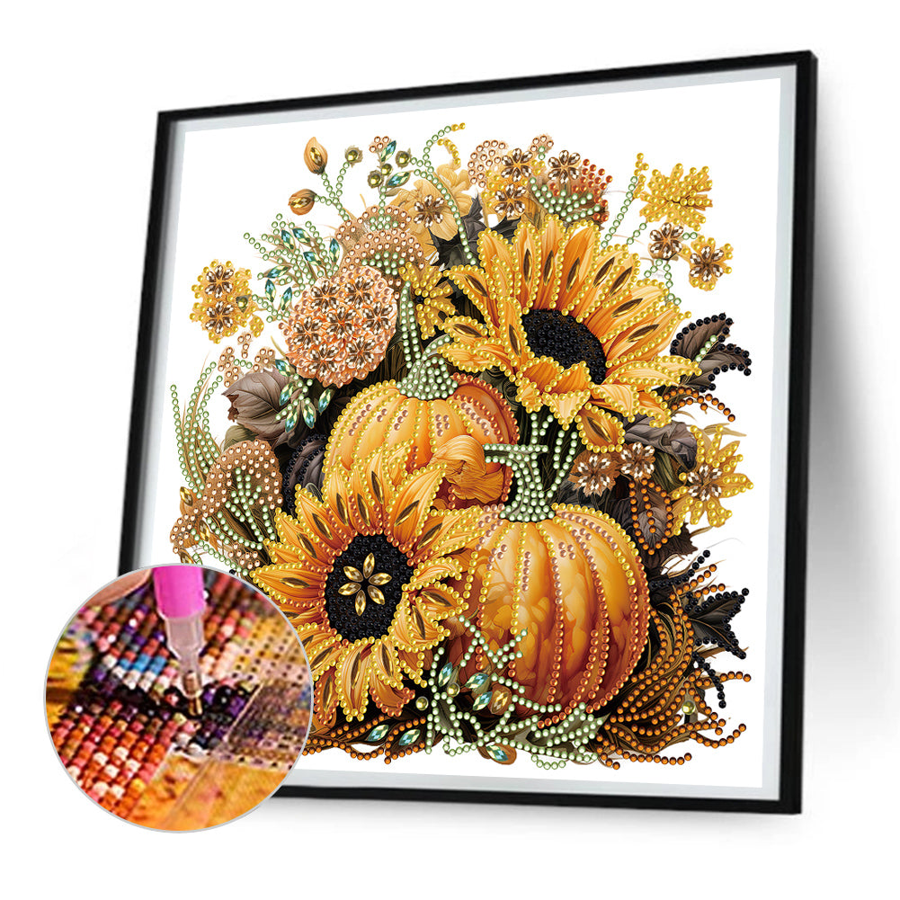 Autumn Pumpkin Sunflowers - Special Shaped Drill Diamond Painting 30*30CM