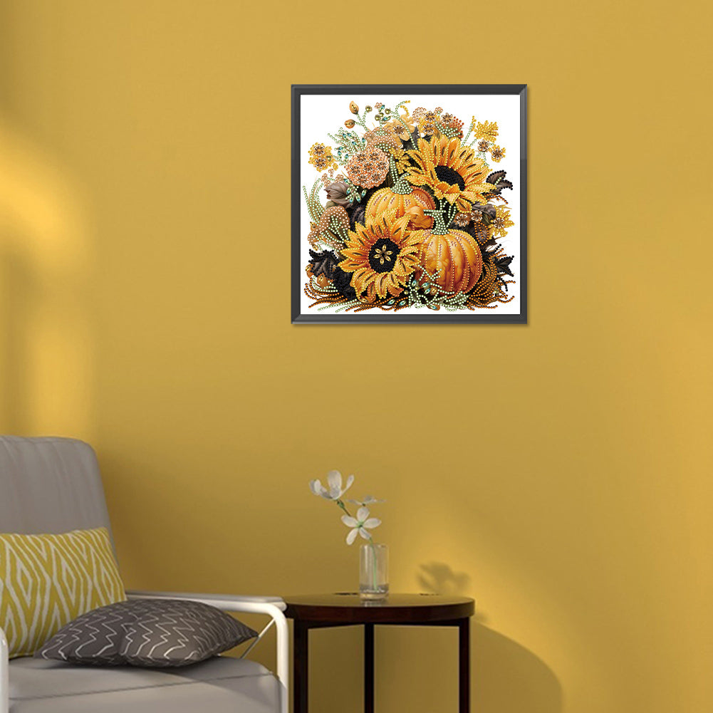 Autumn Pumpkin Sunflowers - Special Shaped Drill Diamond Painting 30*30CM