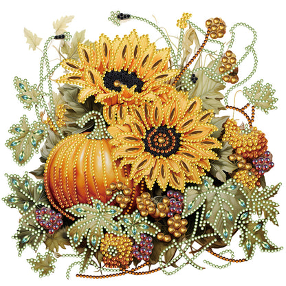 Autumn Pumpkin Sunflowers - Special Shaped Drill Diamond Painting 30*30CM