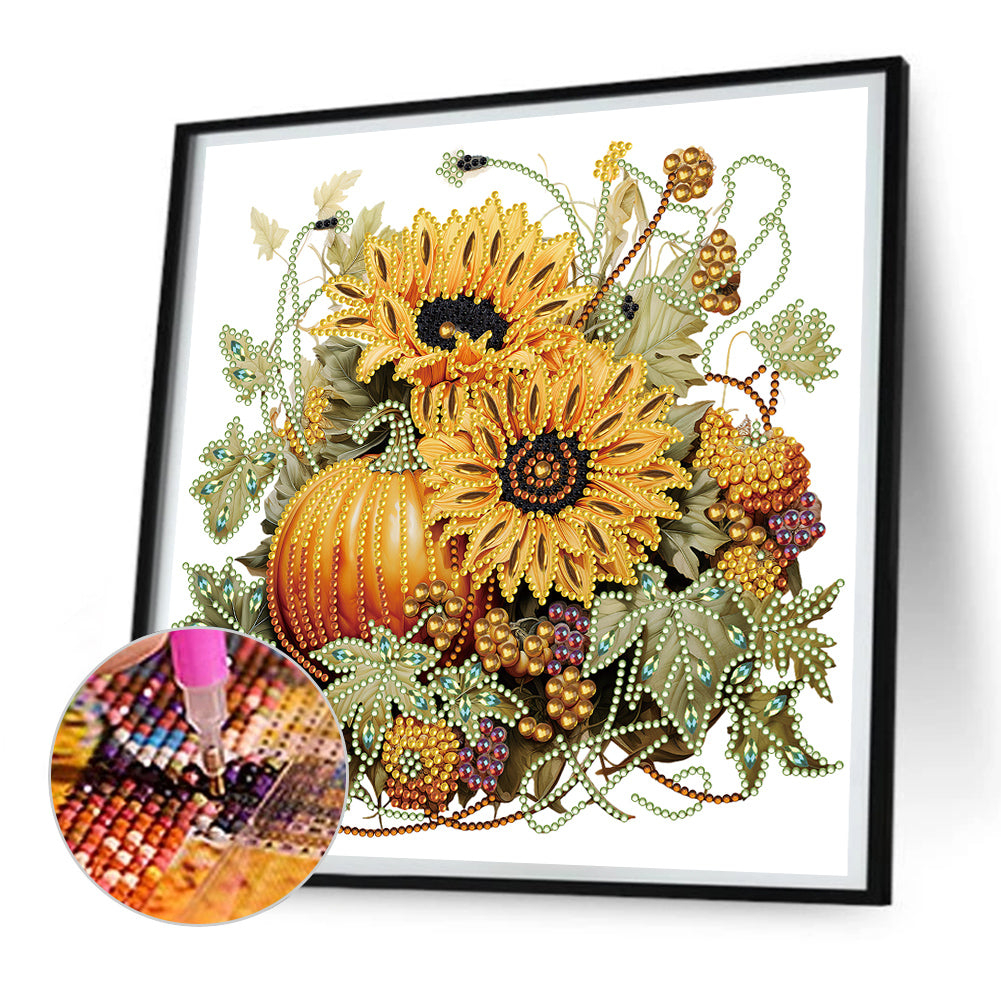 Autumn Pumpkin Sunflowers - Special Shaped Drill Diamond Painting 30*30CM