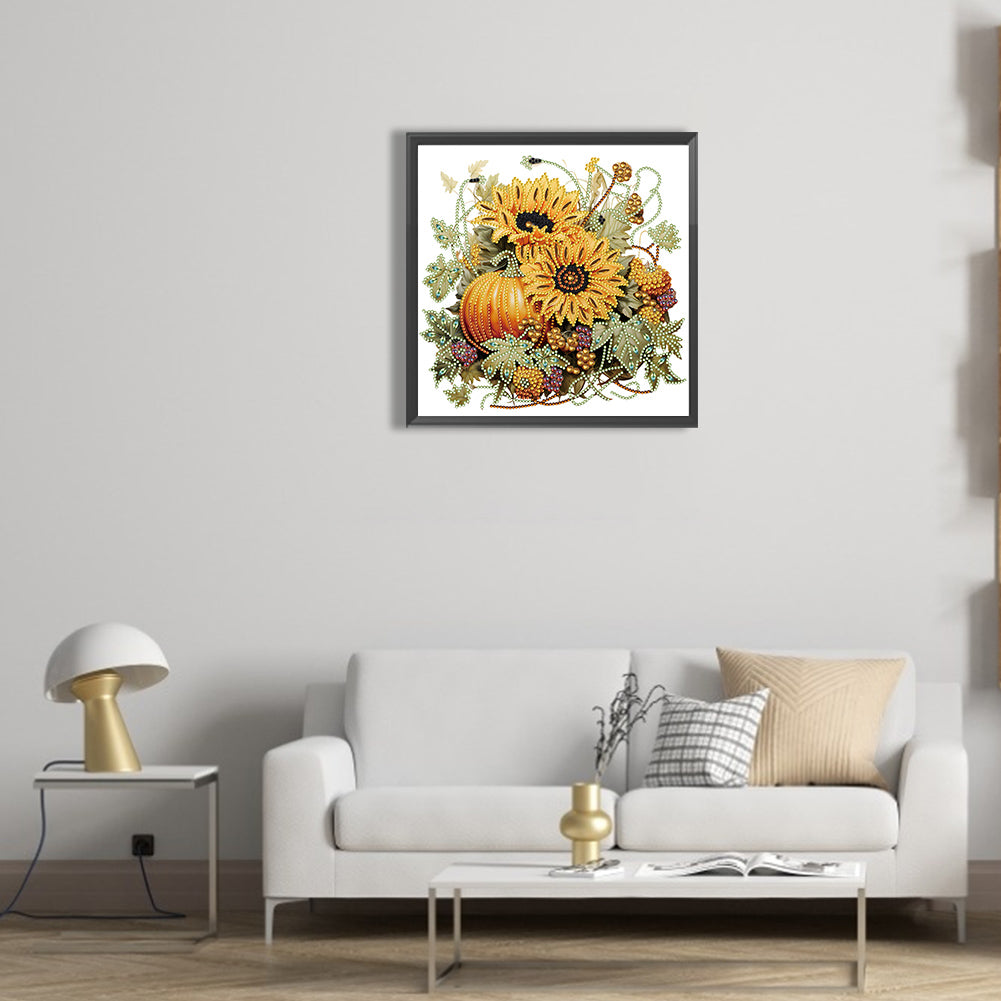 Autumn Pumpkin Sunflowers - Special Shaped Drill Diamond Painting 30*30CM