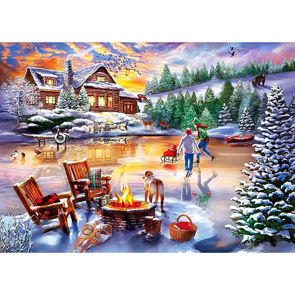 Rural Snow Scene - Full Square Drill Diamond Painting 70*50CM