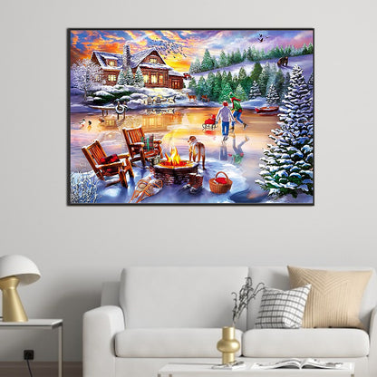 Rural Snow Scene - Full Square Drill Diamond Painting 70*50CM