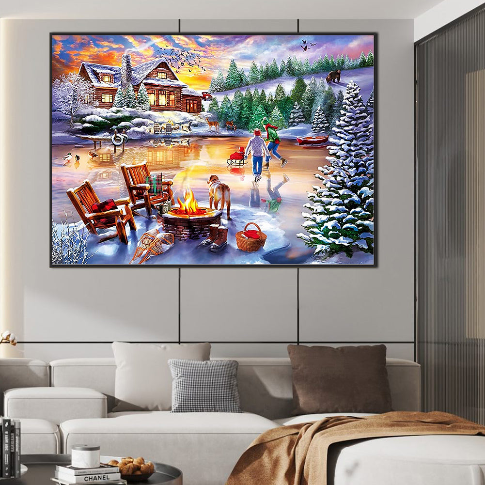 Rural Snow Scene - Full Square Drill Diamond Painting 70*50CM