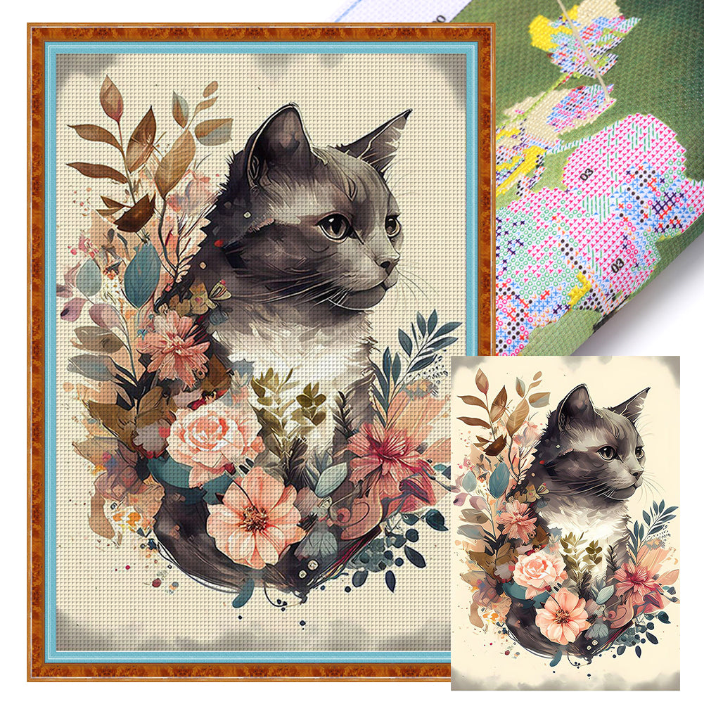 Flower Cat - 11CT Stamped Cross Stitch 40*60CM