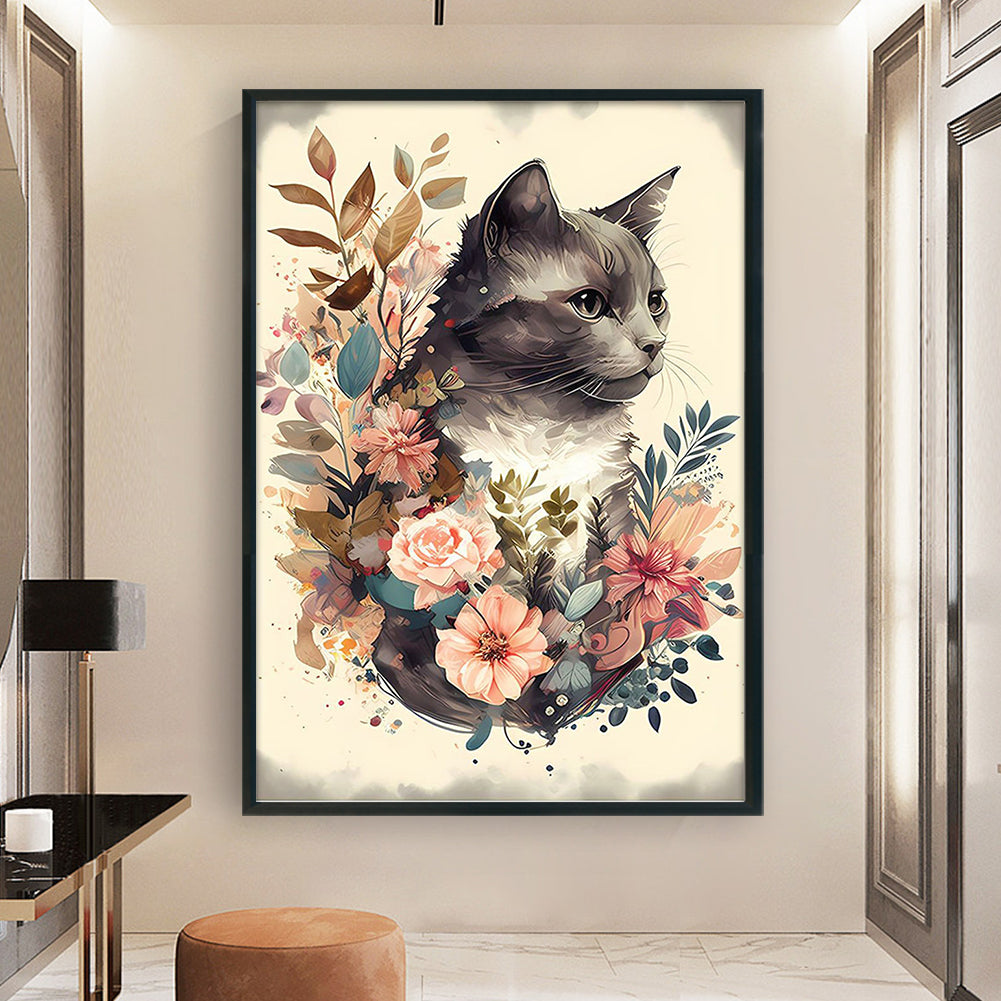 Flower Cat - 11CT Stamped Cross Stitch 40*60CM