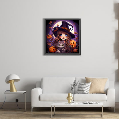 Halloween Cat Lady - Full Round AB Drill Diamond Painting 40*40CM