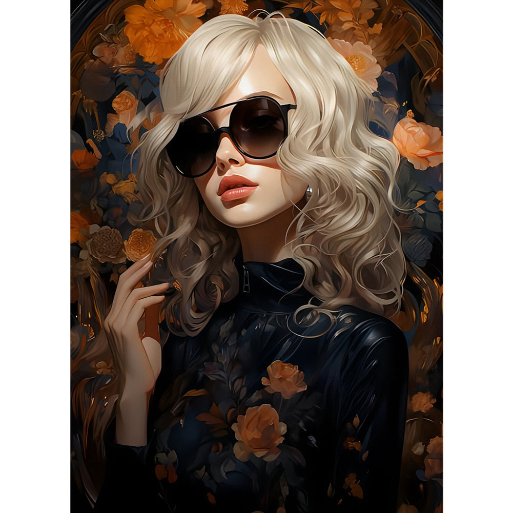 Beautiful Blonde And Sunglasses - Full Round AB Drill Diamond Painting 40*55CM