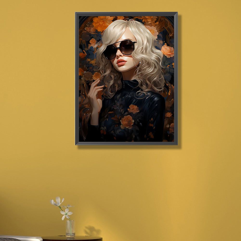 Beautiful Blonde And Sunglasses - Full Round AB Drill Diamond Painting 40*55CM