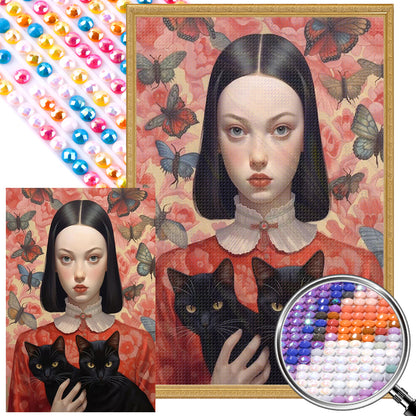 Black Cat Girl - Full Round AB Drill Diamond Painting 40*60CM