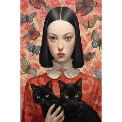 Black Cat Girl - Full Round AB Drill Diamond Painting 40*60CM