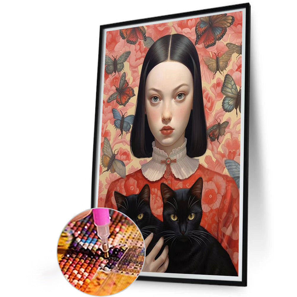 Black Cat Girl - Full Round AB Drill Diamond Painting 40*60CM