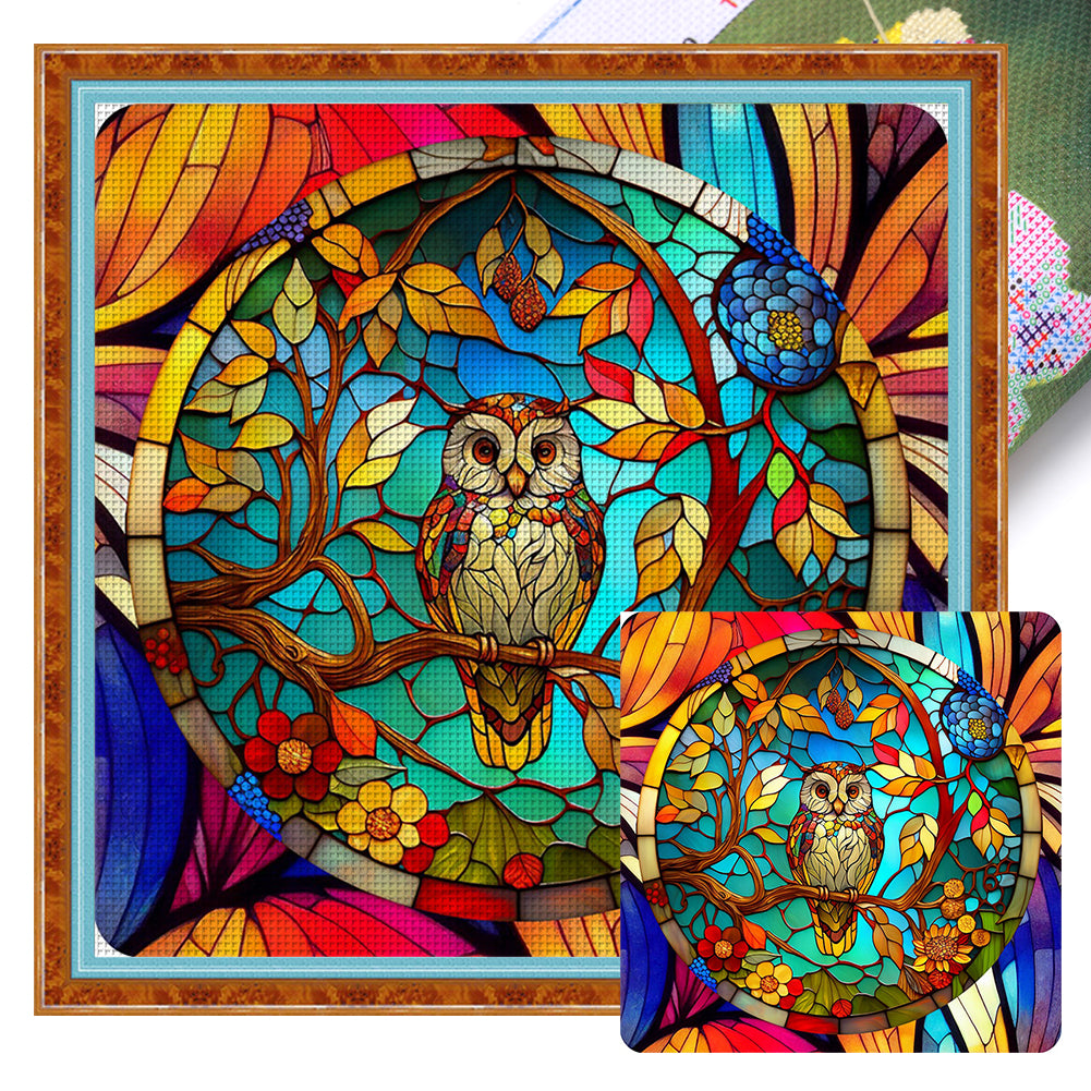 Glass Painting-Halloween Owl - 11CT Stamped Cross Stitch 40*40CM