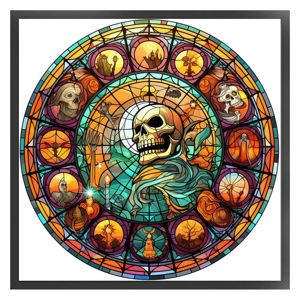 Glass Painting-Halloween Skull - 11CT Stamped Cross Stitch 40*40CM