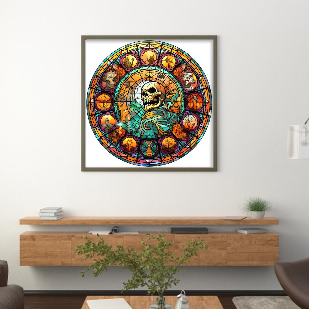 Glass Painting-Halloween Skull - 11CT Stamped Cross Stitch 40*40CM