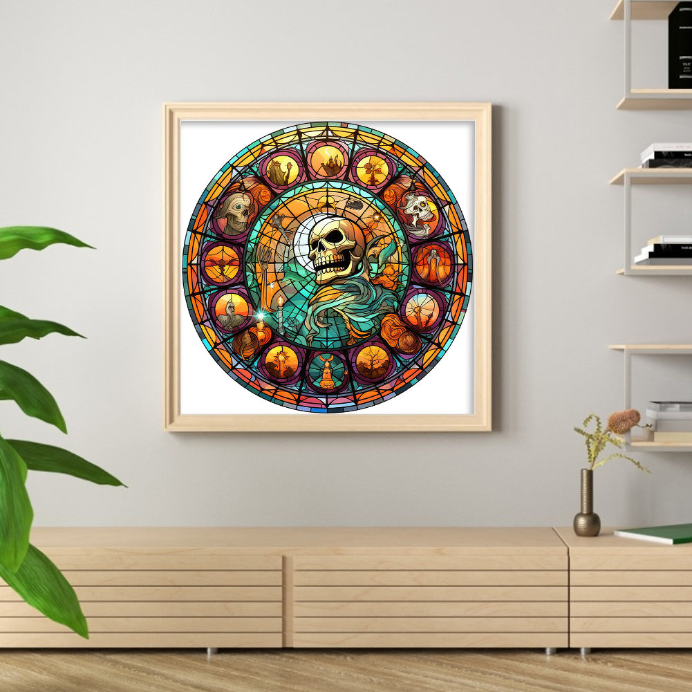 Glass Painting-Halloween Skull - 11CT Stamped Cross Stitch 40*40CM