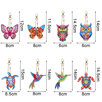 8PCS Double Sided Rhinestone Painting Pendant Ornament(Butterfly OwlHummingbird)