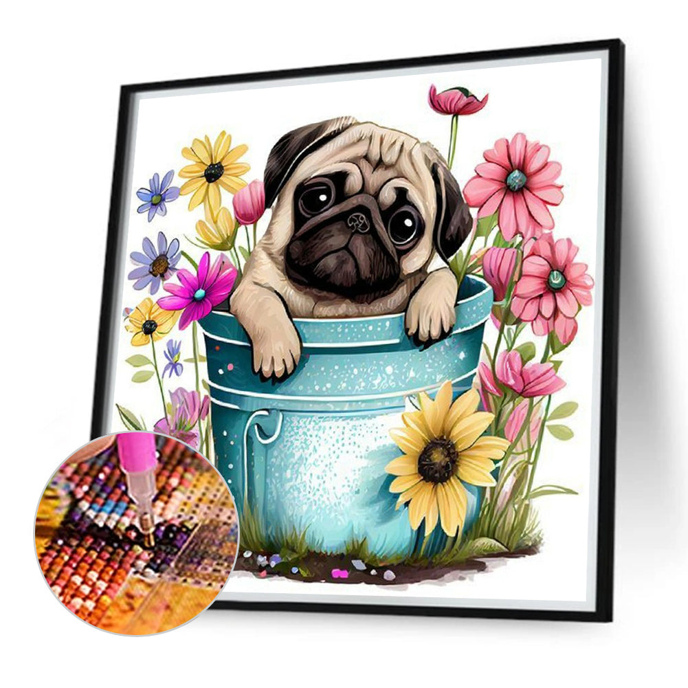 Pug - Full Round Drill Diamond Painting 40*40CM