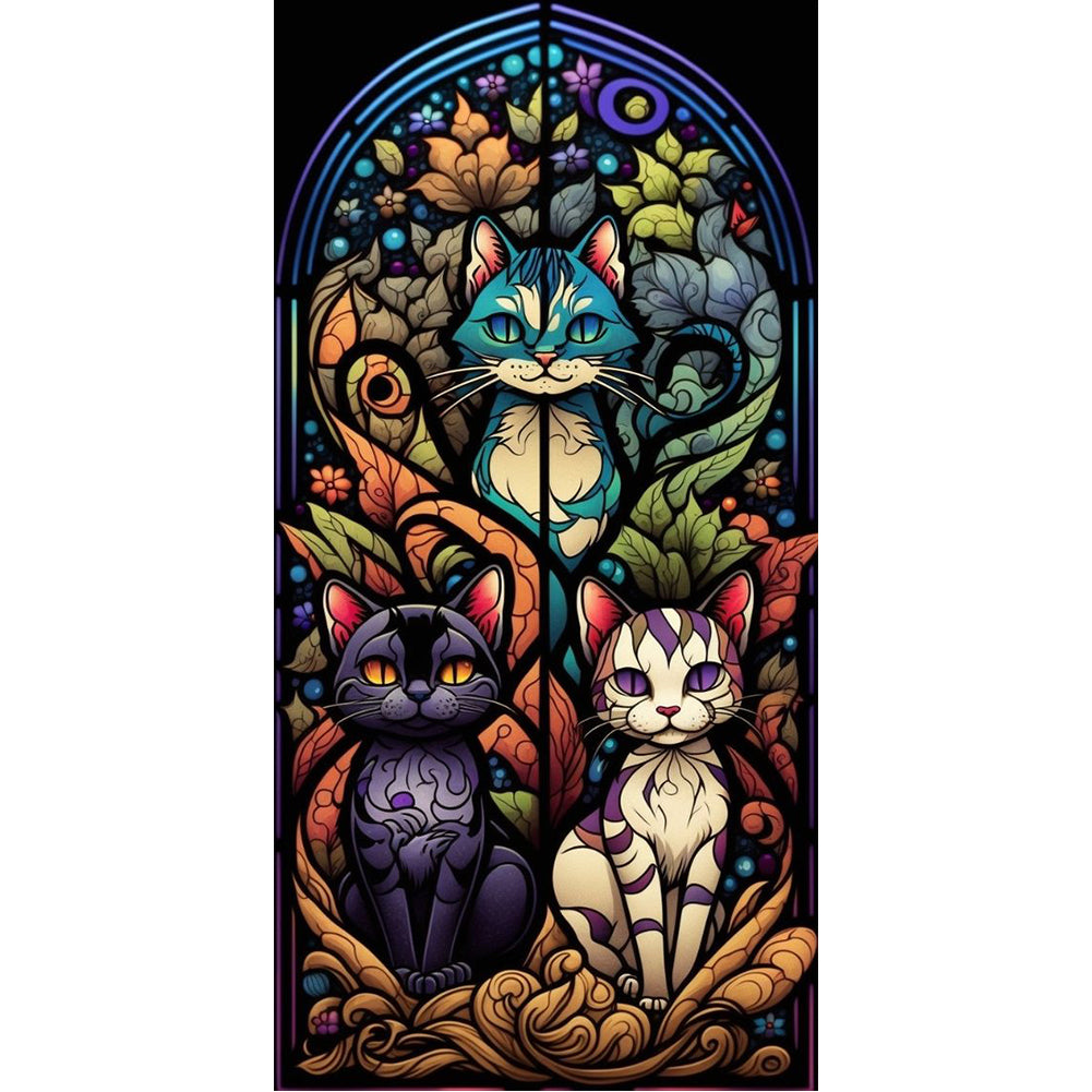 Glass Painting-Cat - 11CT Stamped Cross Stitch 35*70CM