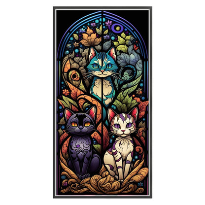 Glass Painting-Cat - 11CT Stamped Cross Stitch 35*70CM