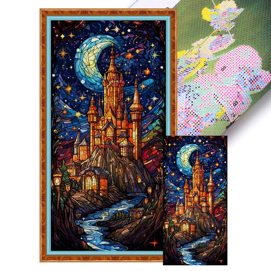 Glass Painting-Castle - 14CT Stamped Cross Stitch 35*65CM