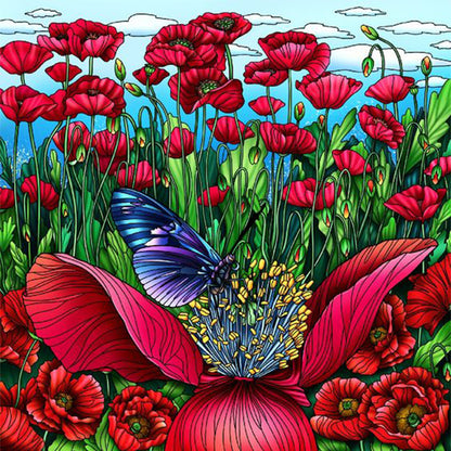 Glass Painting-Poppy Flower - 14CT Stamped Cross Stitch 50*50CM