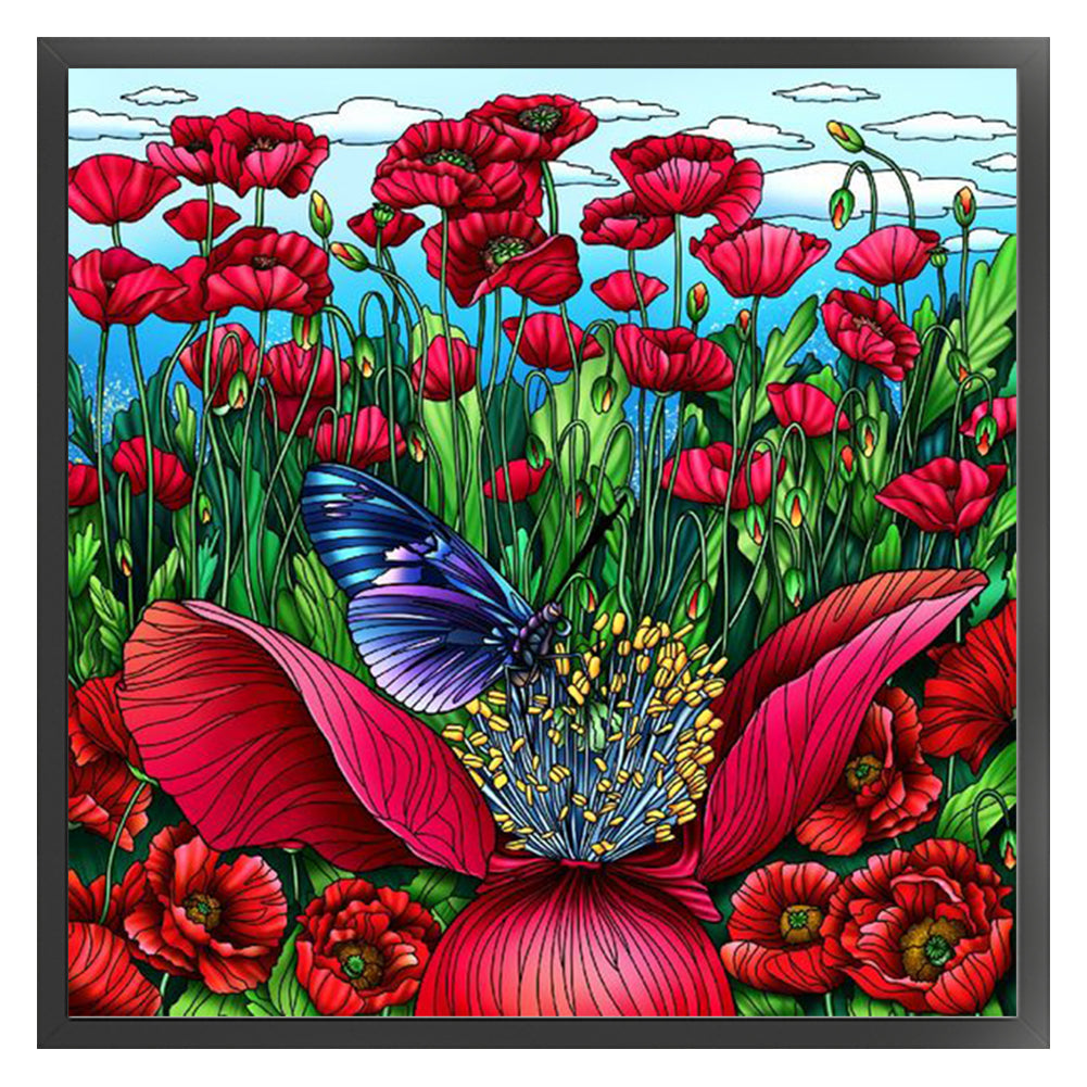 Glass Painting-Poppy Flower - 14CT Stamped Cross Stitch 50*50CM