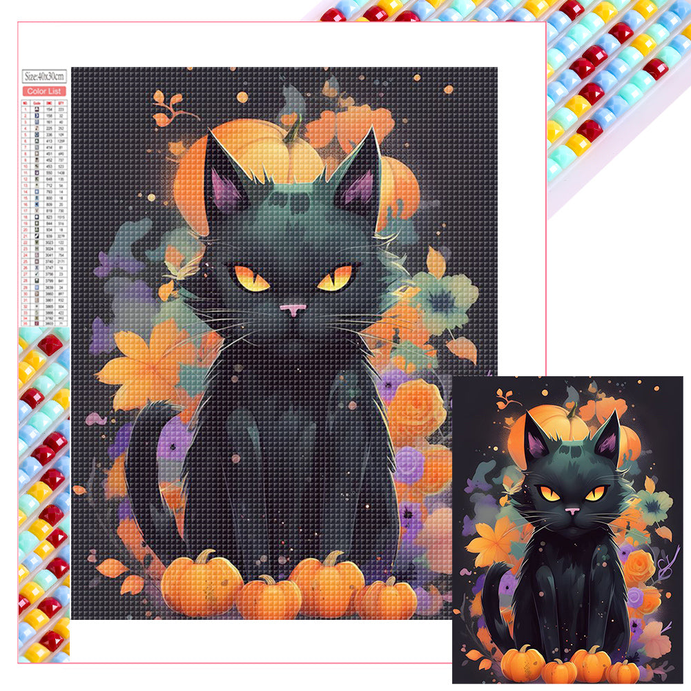 Halloween Cat Cat - Full Square Drill Diamond Painting 30*40CM