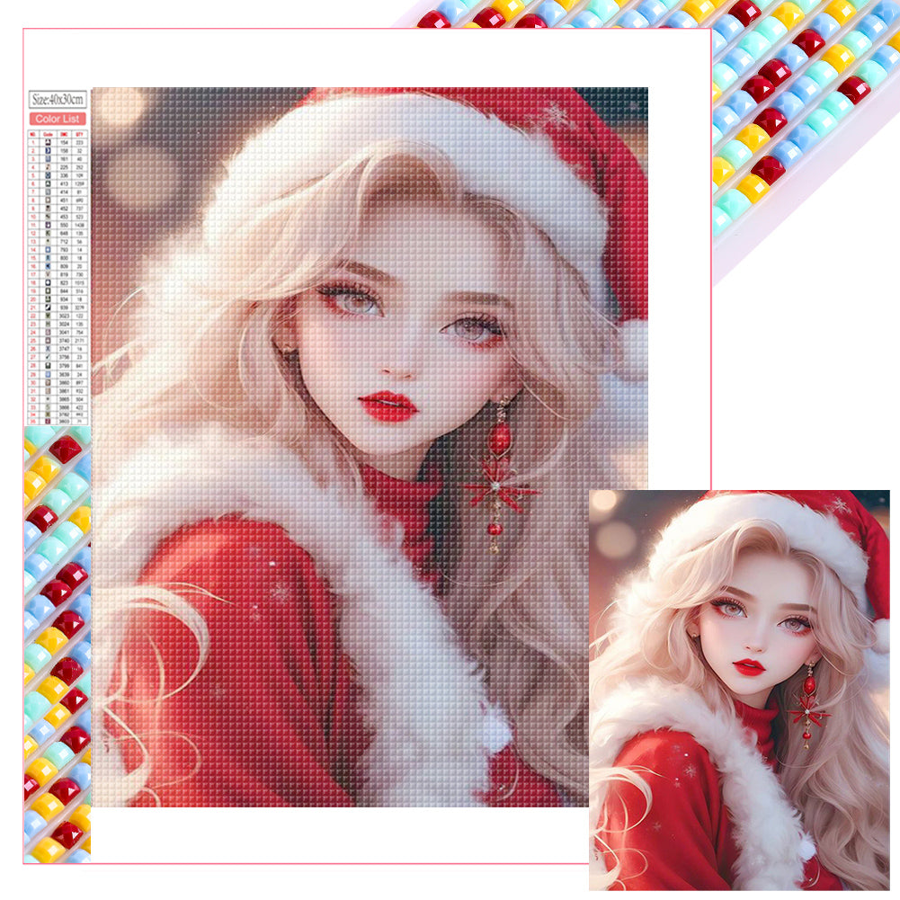 Beautiful Girl In Christmas Atmosphere - Full Square Drill Diamond Painting 30*40CM