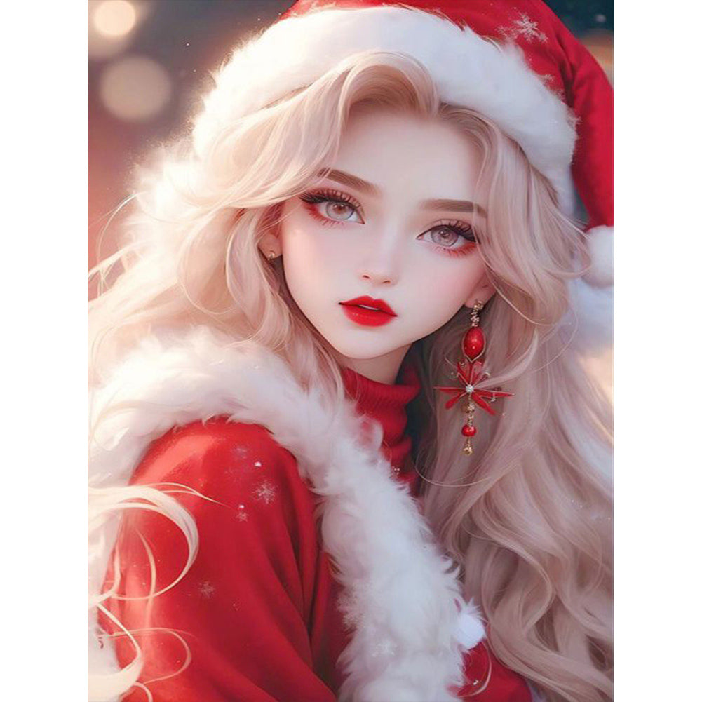 Beautiful Girl In Christmas Atmosphere - Full Square Drill Diamond Painting 30*40CM