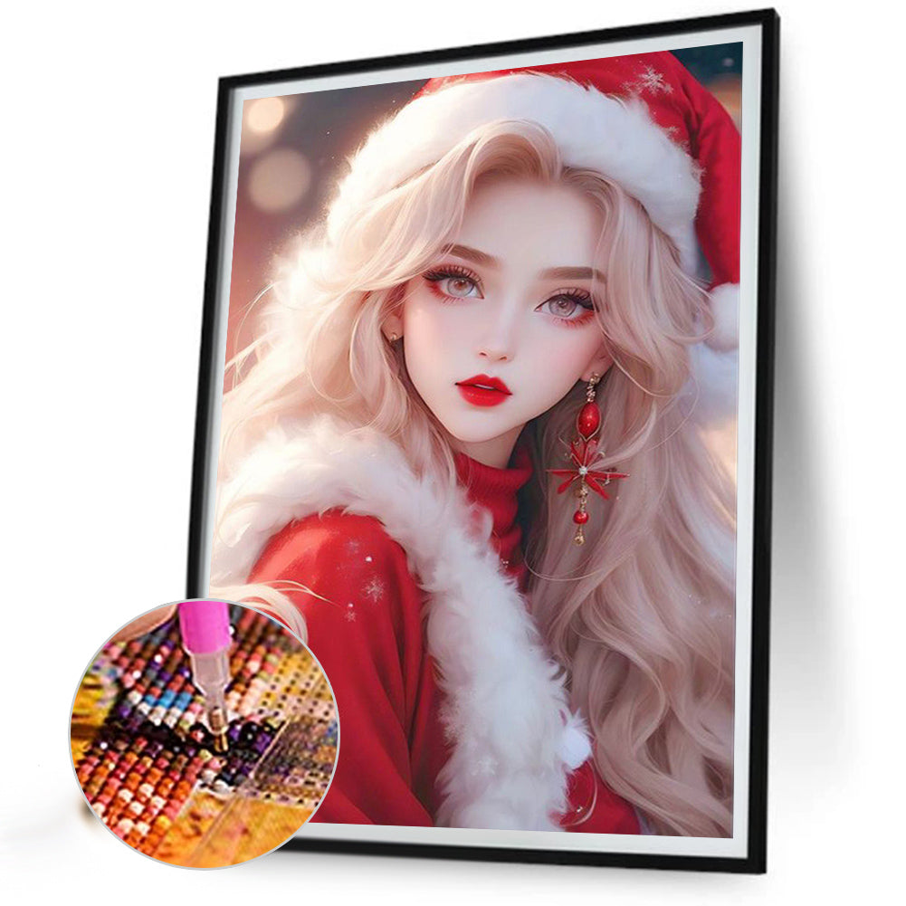 Beautiful Girl In Christmas Atmosphere - Full Square Drill Diamond Painting 30*40CM