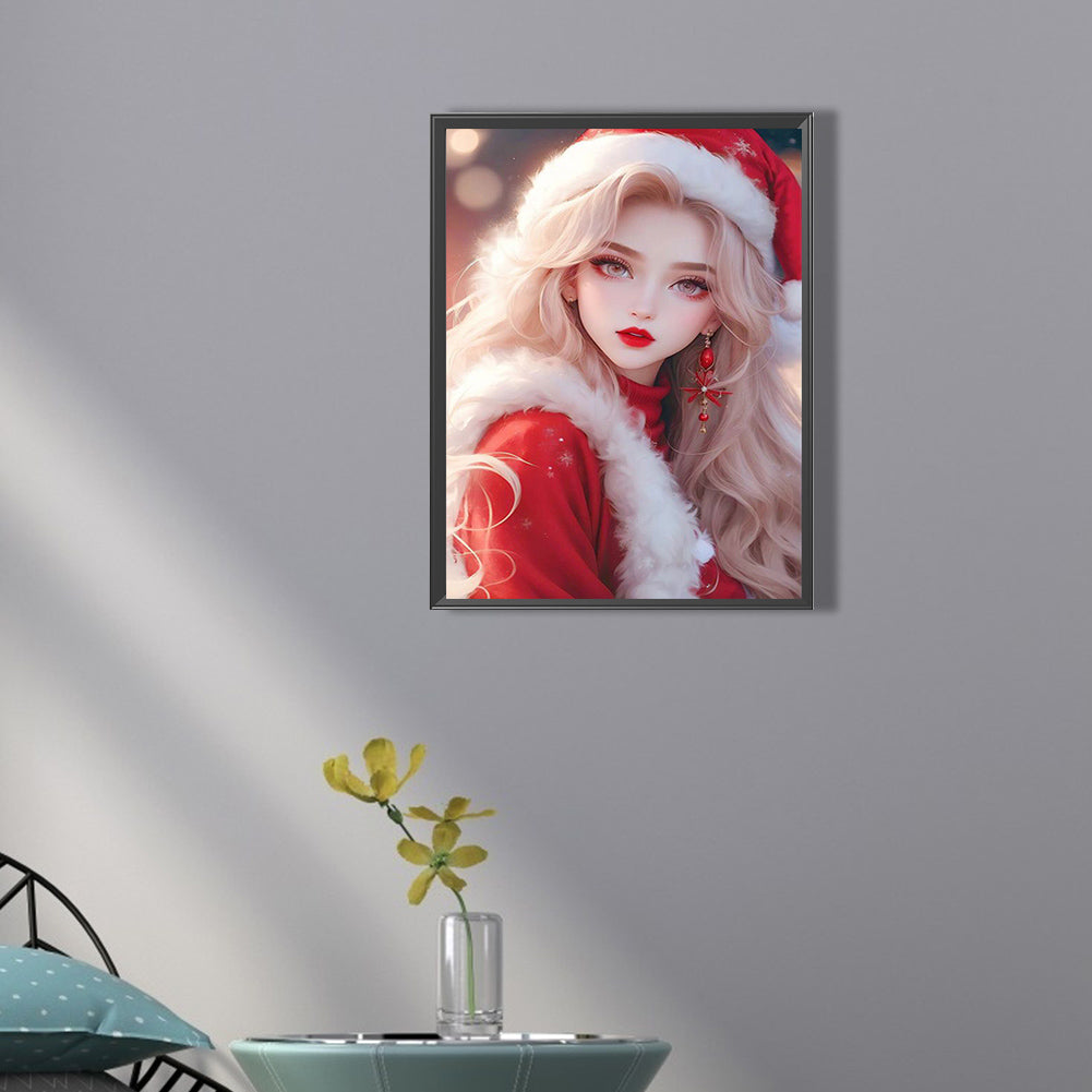 Beautiful Girl In Christmas Atmosphere - Full Square Drill Diamond Painting 30*40CM