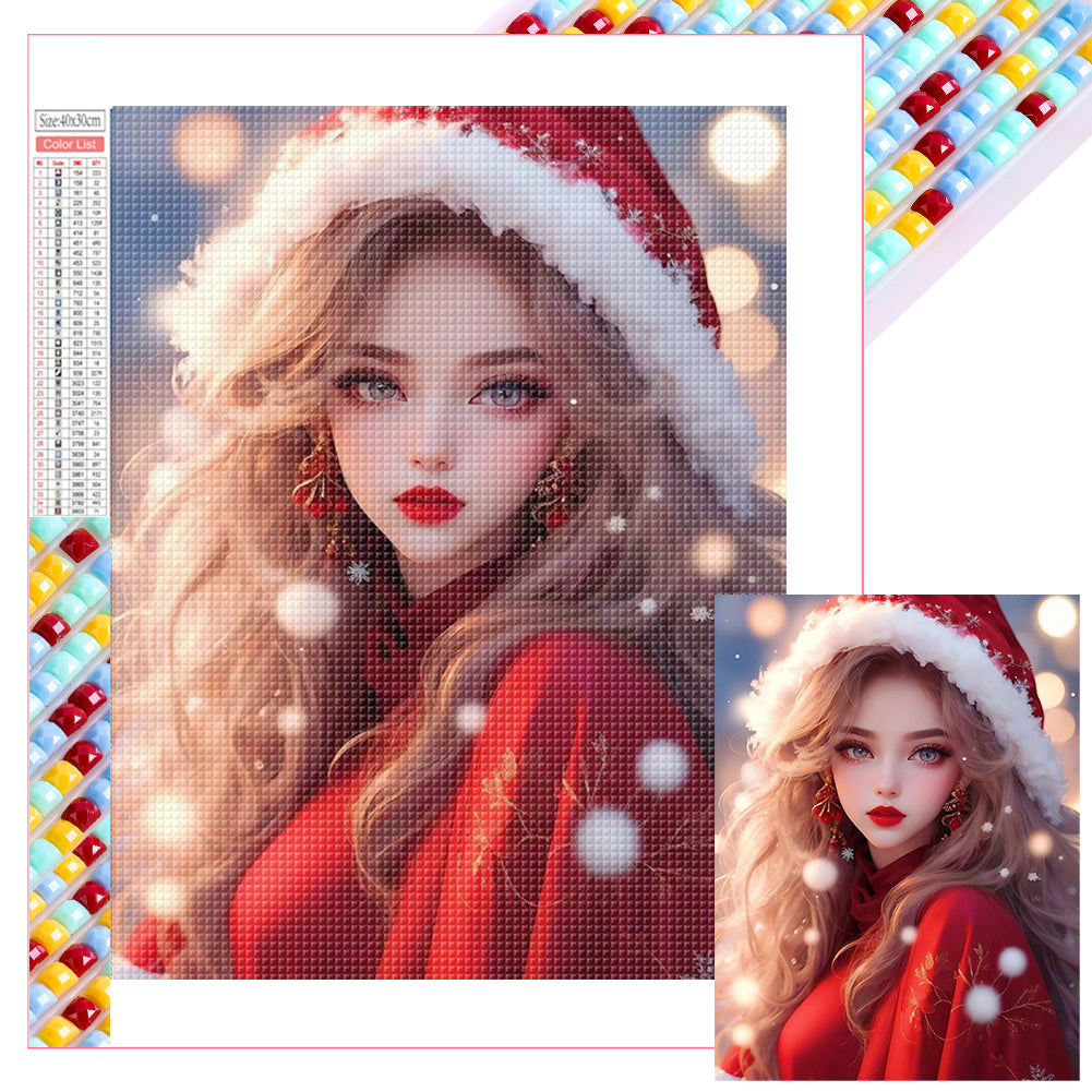 Beautiful Girl In Christmas Atmosphere - Full Square Drill Diamond Painting 30*40CM