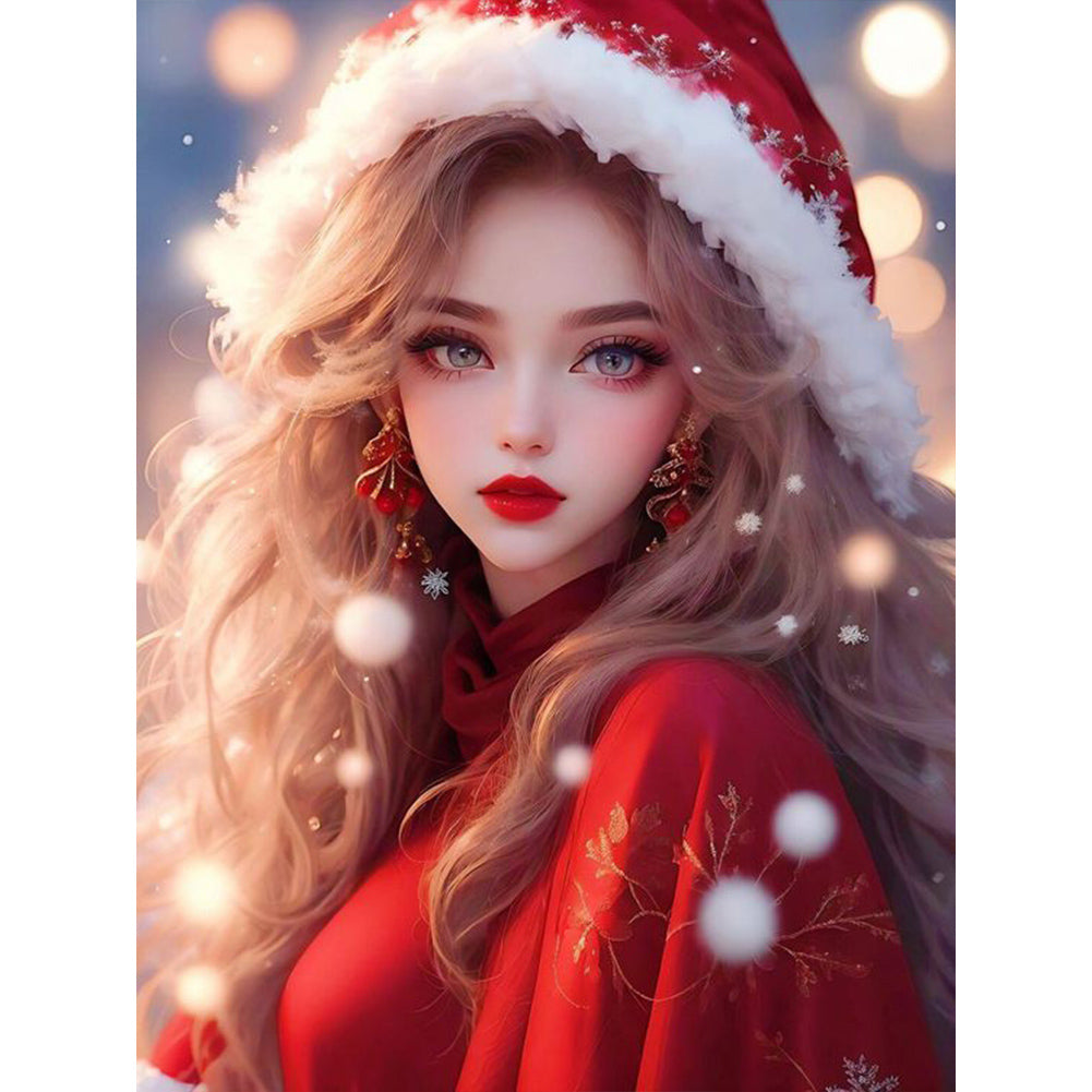 Beautiful Girl In Christmas Atmosphere - Full Square Drill Diamond Painting 30*40CM