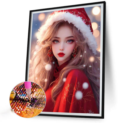 Beautiful Girl In Christmas Atmosphere - Full Square Drill Diamond Painting 30*40CM