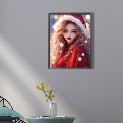 Beautiful Girl In Christmas Atmosphere - Full Square Drill Diamond Painting 30*40CM