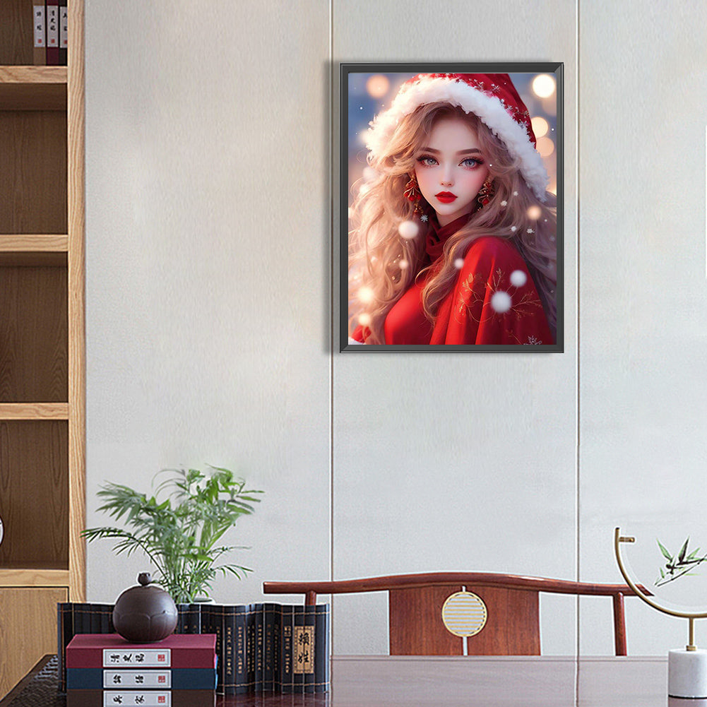 Beautiful Girl In Christmas Atmosphere - Full Square Drill Diamond Painting 30*40CM