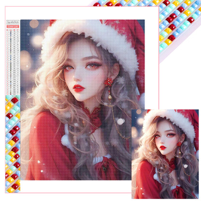 Beautiful Girl In Christmas Atmosphere - Full Square Drill Diamond Painting 30*40CM