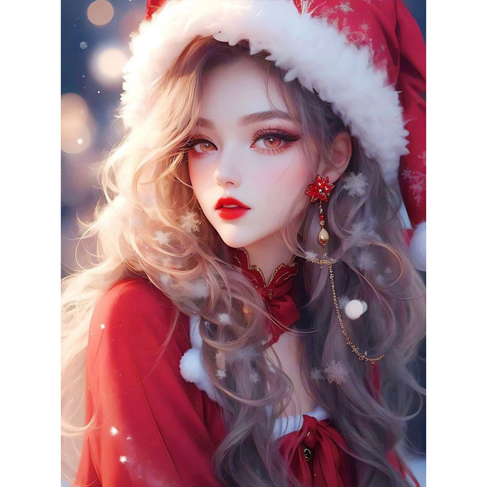 Beautiful Girl In Christmas Atmosphere - Full Square Drill Diamond Painting 30*40CM