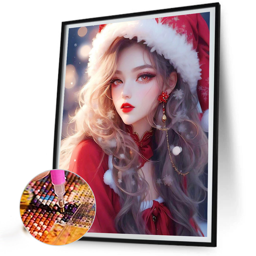 Beautiful Girl In Christmas Atmosphere - Full Square Drill Diamond Painting 30*40CM