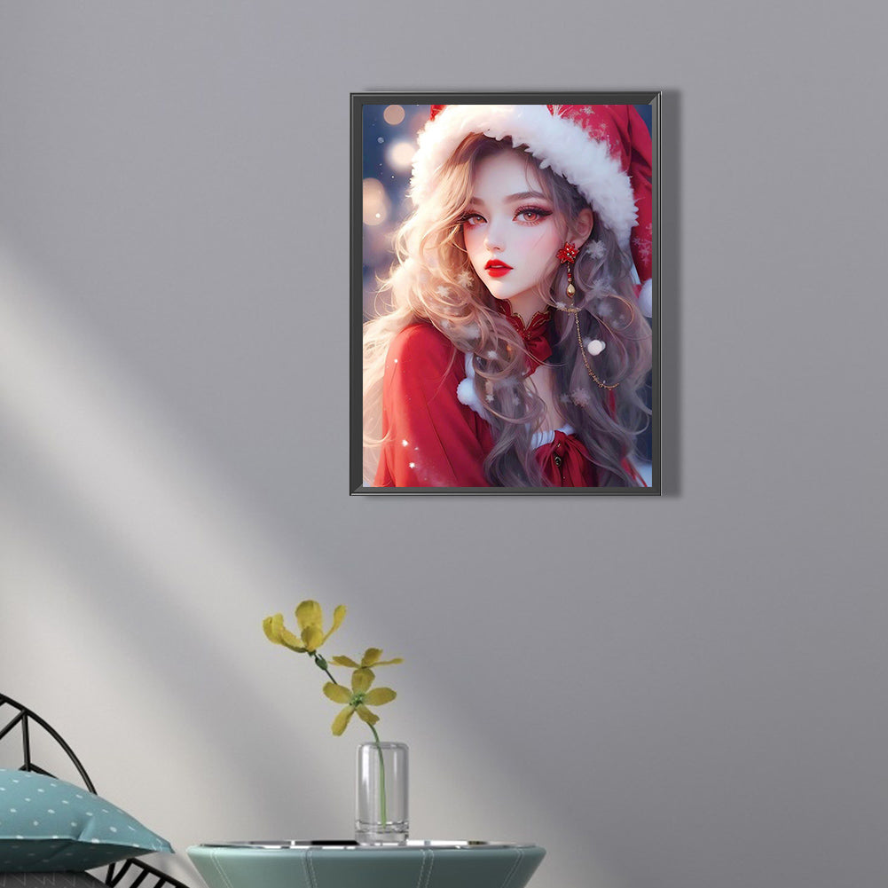 Beautiful Girl In Christmas Atmosphere - Full Square Drill Diamond Painting 30*40CM